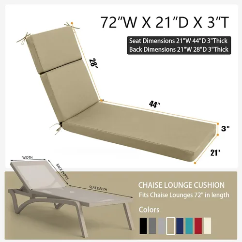 Miniatura 3 de idee-home Cojines de tumbona para exteriores, para muebles de patio, 72 pulgadas de largo x 21 pulgadas de ancho x 3 pulgadas de profundidad, Rojo