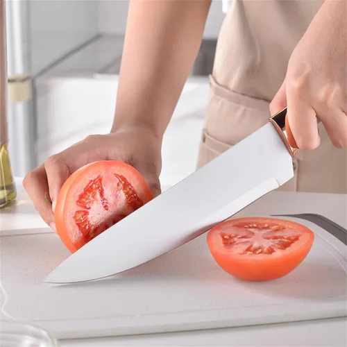 Miniatura 2 de Juego de utensilios de cocina y cuchillos de 19 piezas con bloque, 9 piezas de utensilios de cocina de silicona, 5 piezas afiladas de acero Beige