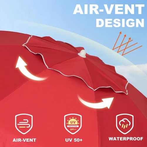 Miniatura 2 de AMMSUN Sombrilla Portátil de Patio y Playa de 6.5 pies para Arena con Inclinación y Ventilación de Aire, Refugio Solar, Protección UV 50+, Sombrilla