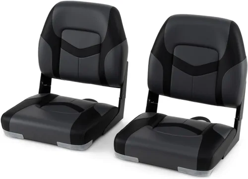 Miniatura 8 de GYMAX Asiento plegable para barco, paquete de 2 asientos con respaldo bajo para capitán de pesca, con acolchado de esponja gruesa, bisagras