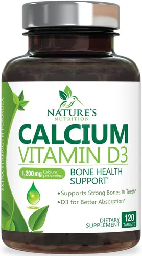 Suplemento de calcio con vitamina D3-1200 mg de calcio por porción con D3 para una mejor absorción - Apoya la salud inmunológica, huesos y dientes -