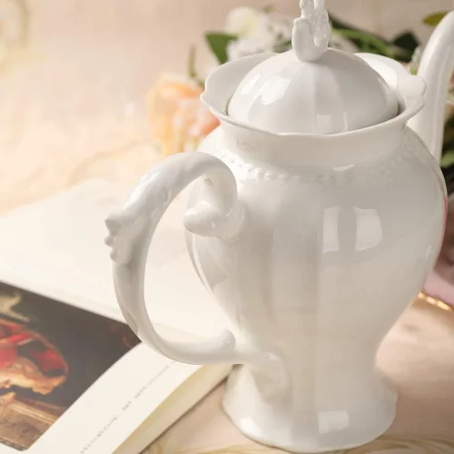 Miniatura 4 de Tetera inglesa ultra blanca de porcelana fina, cafetera estilo Victoria, peso ligero, 37 onzas