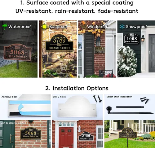 Miniatura 6 de Letrero de dirección personalizado, placa de dirección de número de casa, placa de dirección personalizada, metal o latón antiguo acrílico