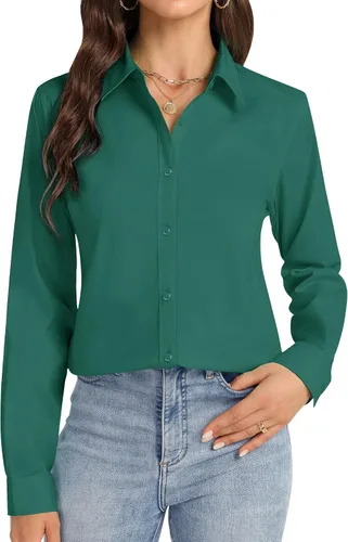Miniatura 15 de Camisas con botones J.VER para mujer con cuello elástico y manga larga de algodón, camisa de vestir casual de negocios para el trabajo