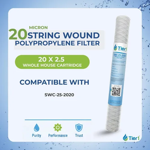 Miniatura 2 de Tier1 Paquete de 6 cartuchos de repuesto de filtro de agua de sedimentos de polipropileno para toda la casa de 20 micrones, 20 pulgadas x 2.5