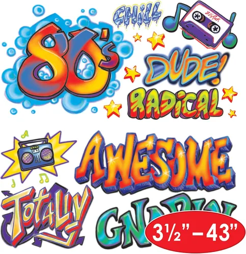 Miniatura 2 de Beistle Accesorios Grafitti de los 80, 30 piezas, 3-3 pies 7 pulgadas, decoración de fiesta temática de plástico de los años 80, recortes de fondo