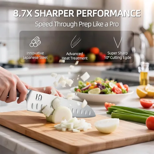 Miniatura 2 de KnifeSaga Juego de cuchillos de alta calidad para cocina, 14 piezas, acero inoxidable japonés de alto carbono UltraSharp con bloque y afilador