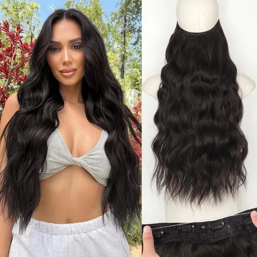 Miniatura 93 de KooKaStyle - Extensiones de cabello con hilo invisible, diadema transparente, ajustables, 4 clips fijadores, cabello largo y ondulado de 12