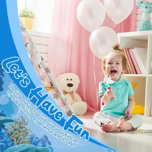 Miniatura 7 de Sumind 6 cañas de pescar magnéticas de madera para niños con ganchos magnéticos, juguete de verano, playa, piscina, actividad, regalos para jardín