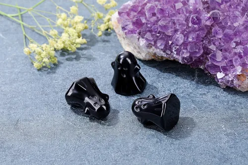Miniatura 3 de Jovivi Figura decorativa de fantasma de cristal de obsidiana negra de 1.2 pulgadas tallada a mano, piedra curativa Reiki, escultura de estatua