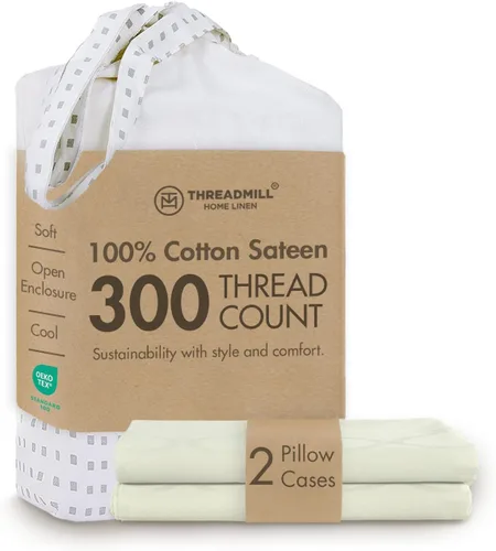 Miniatura 29 de Threadmill Home Linen Bedding - Juego de sábanas de 300 hilos, 100 % algodón, juego de cama de lujo, 4 piezas, tejido de satén suave, color blanco