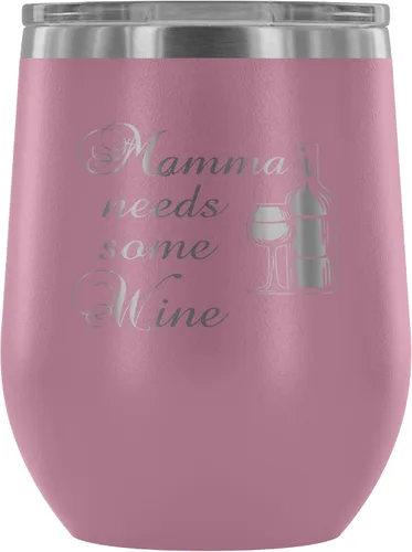 Miniatura 3 de Con aislamiento vaso de vino con tapa – Mamma necesita algo de vino – 12 oz vasos de vino de acero inoxidable de vidrio – doble pared aislado al