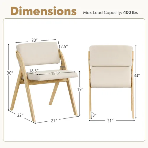 Miniatura 3 de GOFLAME Juego de 2 sillas de comedor plegables, sillas de cocina tapizadas con asiento y respaldo acolchados, sillas laterales modernas con patas