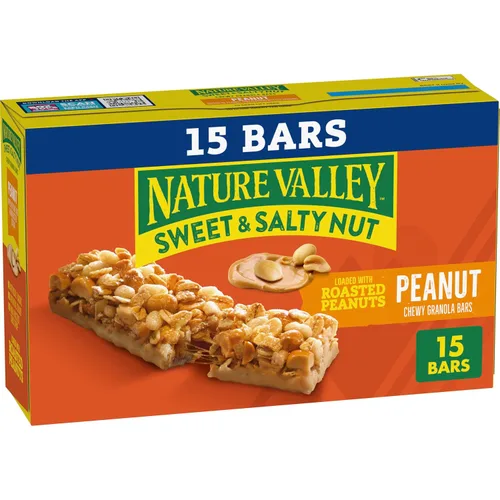 Nature Valley Barras de granola de nueces dulces y saladas, maní, 15 barras, 18 onzas