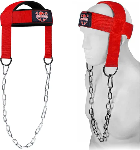 Miniatura 9 de FIGHTSENSE Arnés para el cuello con correa acolchada ajustable con cadena de acero, arnés de cabeza de levantamiento de pesas para ejercicio