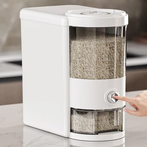 Miniatura 2 de Recipiente de arroz de 12 libras con taza medidora, caja fresca incorporada, dispensador de cereales con tapas para el hogar, cocina, despensa