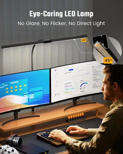 Miniatura 2 de Lámpara de escritorio de cuidado ocular ONLYWIN con abrazadera, barra de luz de escritorio LED para monitores duales, lámpara de mesa de cuello