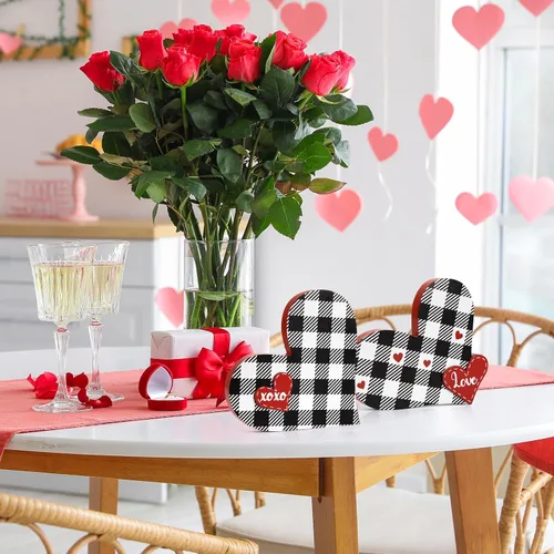 Miniatura 4 de 2 piezas de letrero de amor de madera para el día de San Valentín en forma de corazón, decoración de bandeja de San Valentín, centro de mesa