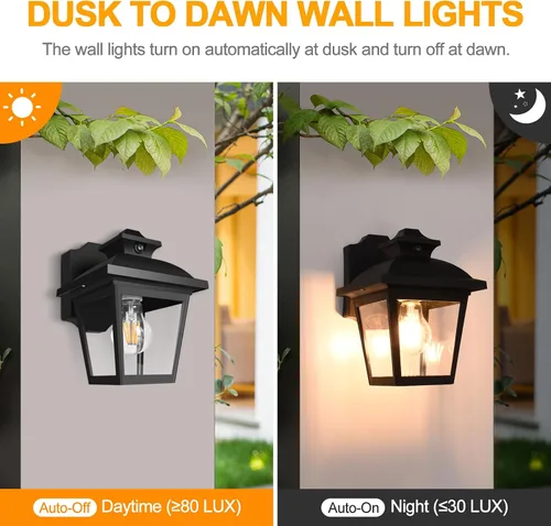 Miniatura 4 de FUDESY Farol de Pared Exterior de Anochecer a Amanecer, Luz de Porche con Sensor Exterior Montaje en Pared con Bombilla LED, Iluminación de Aplique
