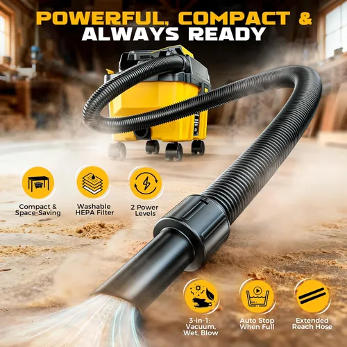 Miniatura 2 de Ecarke Aspiradora inalámbrica en seco y húmedo de 2.5 galones compatible con batería DeWalt de 20 V, aspiradora 3 en 1 con motor HEPA lavable y sin
