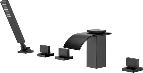 Grifo de bañera tipo romano en cascada color negro mate con montaje en cubierta, relleno de bañera con ducha de mano, alto flujo, SUMERAIN