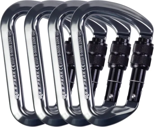 Miniatura 15 de SEPEAK UIAA - Mosquetón de escalada con bloqueo de 30 kN, clip profesional para puerta de tornillo resistente para escalada al aire libre