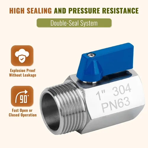 Miniatura 2 de Paquete de 2 válvulas de bola mini de 1", válvula de cierre de acero inoxidable 304 rosca NPT hembra x macho válvulas pequeñas para espacio compacto