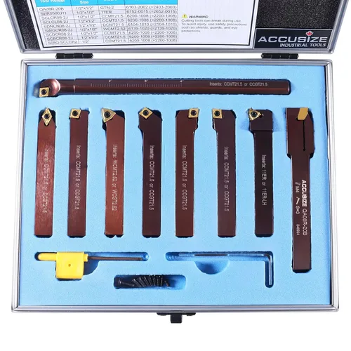 Miniatura 2 de Accusize Industrial Tools 1/2" 9 piezas/juego, herramientas de torneado de carburo indexables y barra de mandrinar, 2988-0012 1/2" Shank 9pc