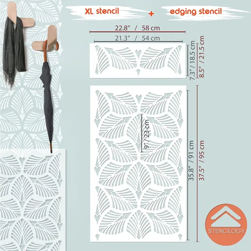 Miniatura 2 de STENCILOGY® / Danubio - Plantilla de pared XL de 23 "x 38", hoja de palma, plantillas de pared grandes para pintura, plantilla de pared floral grande