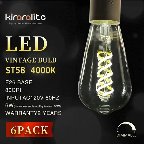 Miniatura 2 de Bombilla LED Edison ST19 (ST58), vintage, paquete de 6, blanco natural 4000 K, bombilla de filamento LED espiral flexible antiguo, regulable, 600