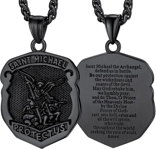 Miniatura 34 de FaithHeart Collar de San Miguel, acero inoxidable, chapado en oro de 18 quilates, amuleto colgante de San Miguel Arcángel para hombres y mujeres