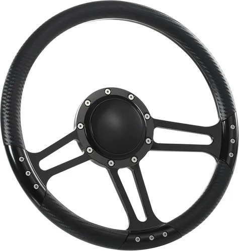 Miniatura 4 de Volante de 9 pernos Billet de 14 pulgadas con botón de plato y bocina de 2 pulgadas (negro)