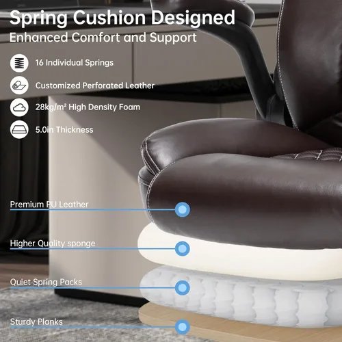 Miniatura 3 de Silla de oficina ejecutiva de alta resistencia con diseño ergonómico, silla de piel sintética de 300 libras con soporte lumbar ajustable, giro