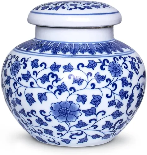 Miniatura 8 de Dahlia Bote de té de porcelana azul y blanco para té suelto, hermético Jingdezhen Tea Caddy, peonía 250 ML