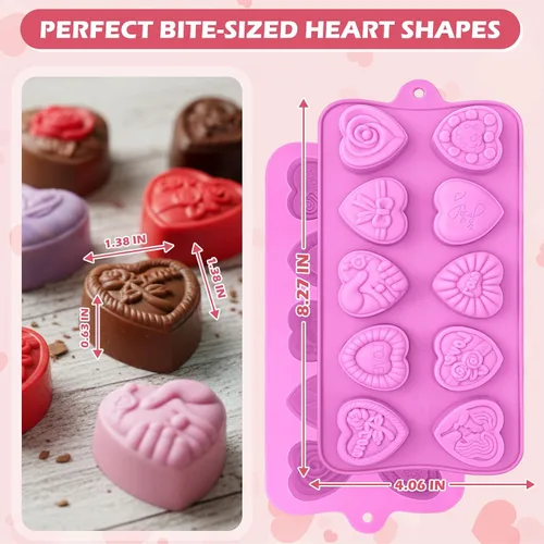 Miniatura 3 de HKNMTT Moldes de corazón de silicona para el día de San Valentín, 10 formas de conversación de amor, regalos de trufa, tamaño de bocado, molde