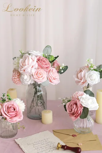 Miniatura 7 de Lookein Flores Artificiales para Decoración de Boda DIY, Ramo de Novia, Centros de Mesa, Guirnalda de Flores, Coronas, Arco de Pasillo, Decoración
