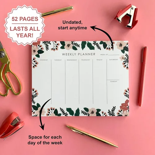 Miniatura 3 de Bloc de notas de planificador semanal, 9 x 7 pulgadas, 52 hojas extraíbles, planificador de escritorio sin fecha, calendario y organizador