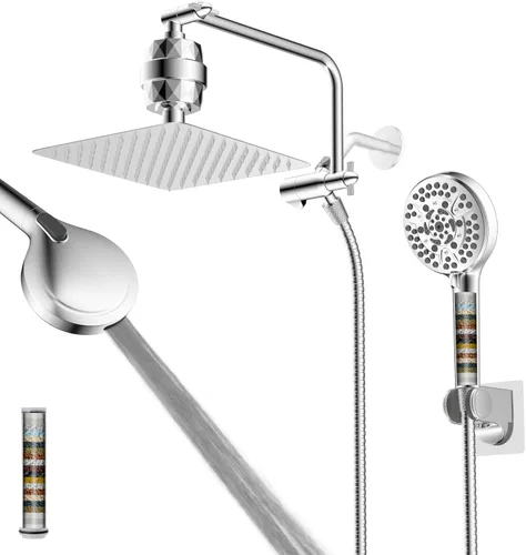 Miniatura 12 de Cabezal de ducha de metal de 12 pulgadas, cabezal de ducha de alta presión, cabezal de ducha de mano con brazo de extensión de ducha ajustable de 11