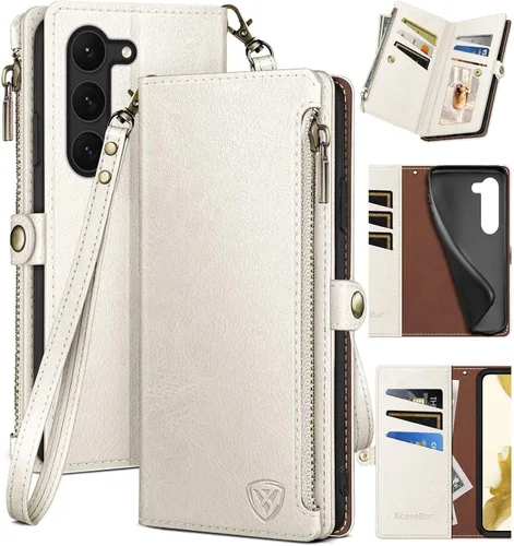 Miniatura 13 de XcaseBar Funda tipo cartera para Samsung Galaxy S23 Plus con cremallera 【Bloqueo RFID】 Soporte para tarjeta de crédito, libro de folio con tapa Rosa