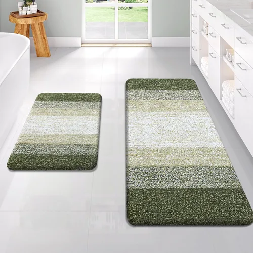 Miniatura 45 de OLANLY Juego de 2 alfombras de baño de microfibra suave y absorbente, antideslizantes, se pueden lavar y secar a máquina, alfombras de baño peludas