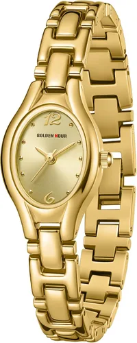 Miniatura 3 de GOLDEN HOUR Reloj de pulsera con caja ovalada vintage de tono dorado para mujer