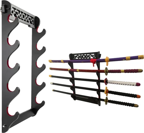 Miniatura 10 de Soporte de espada katana con montaje en pared - Expositor de espada samurái de 8 niveles, soporte de pared para wakizashi y tanto, soporte