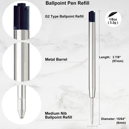 Miniatura 2 de Recambios de bolígrafo de tinta negra, paquete de 12 repuestos de bolígrafo de punta media de 0.039 pulgadas (0.039 in), repuesto de bolígrafo