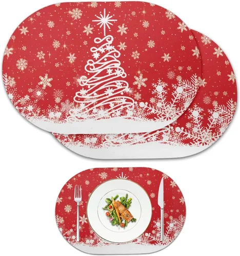 Miniatura 12 de Juego de 2 manteles individuales con luces de Navidad, resistentes al calor, antideslizantes, impermeables, a prueba de aceite, lavables, lavables