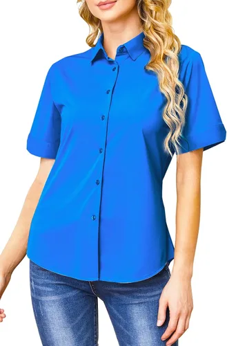 Miniatura 13 de Camisas con botones para mujer, sin arrugas, ajustadas, manga corta, formal, sólidas, blusas