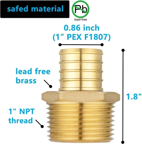 Miniatura 4 de PEX Fittings - Adaptador NPT macho de 1 pulgada, PEX F1807 a 1 pulgada NPT macho adaptador roscado latón (10 unidades)