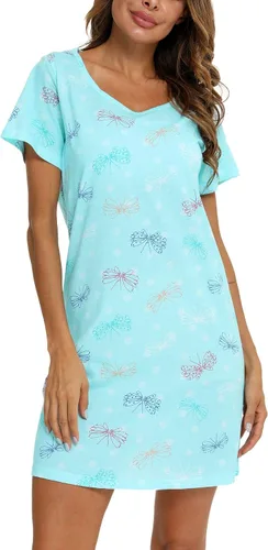 Miniatura 3 de ENJOYNIGHT - Camisones de algodón para mujer, talla grande, camisa de dormir de manga corta con estampado