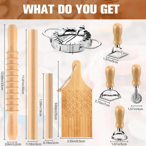 Miniatura 3 de Kit de 9 piezas de herramientas para hacer pasta de ñoquis – Tabla de ñoquis, cortador de pasta, sello de ravioles, juego de rodillos de pasta
