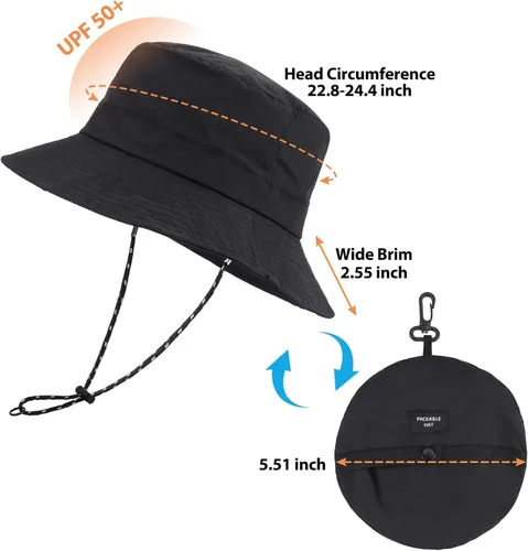 Miniatura 3 de Sombrero de sol para hombres y mujeres, ala ancha, UPF 50+, sombrero de pesca y pescador, impermeable, plegable, sombrero de sol para playa, Negro