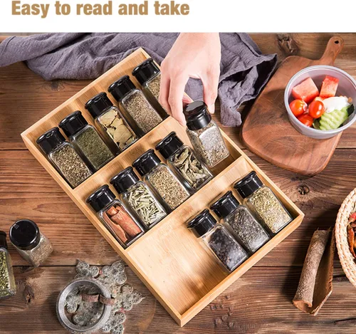 Miniatura 5 de Estante de bambú de 3 niveles para especias, gabinete de cocina de madera, organizador de especias, soporte para tarros de especias